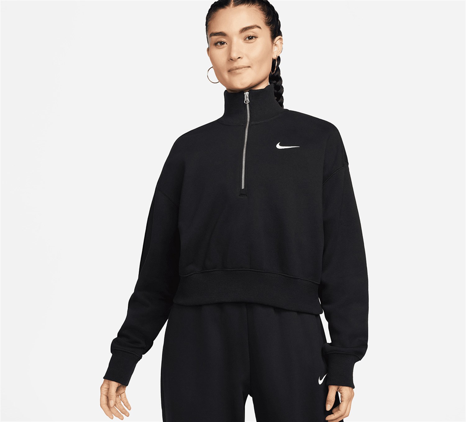 Nike Sportswear Phoenix Fleece Bol Kesimli Yarım Fermuarlı Kısa Kadın  Sweatshirt DQ5767-010