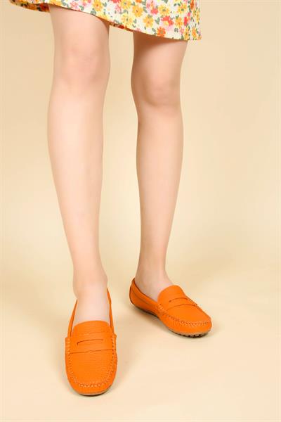 %100 Hakiki Deri Saraçlı Loafer TURUNCU