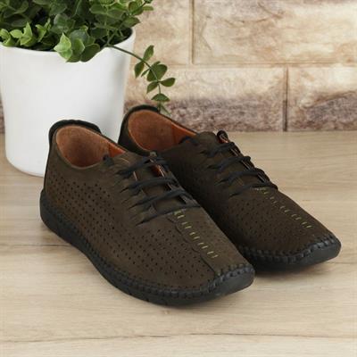 Haki Hakiki Deri Erkek Günlük Ayakkabı