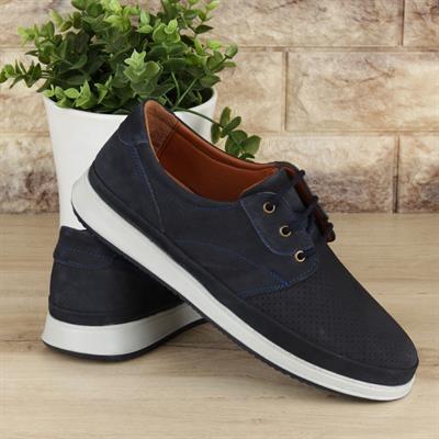 Lacivert Bağcıklı Hakiki Deri Erkek Günlük Ay