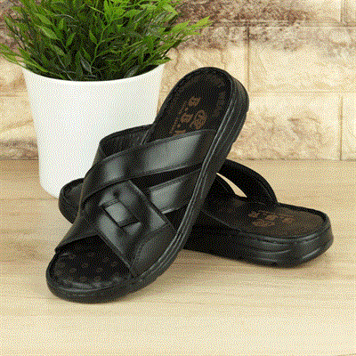 Siyah İç-Dış Hakiki Deri Erkek Terlik