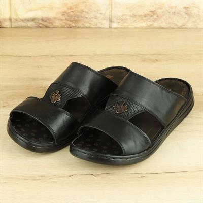 Siyah İç-Dış Hakiki Deri Erkek Terlik