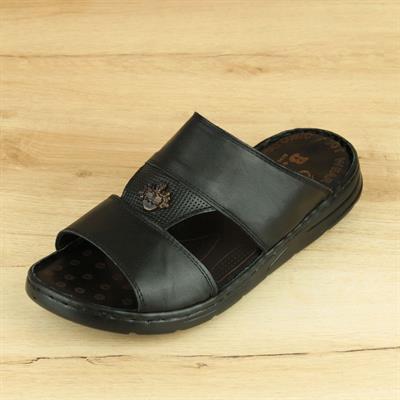 Siyah İç-Dış Hakiki Deri Erkek Terlik