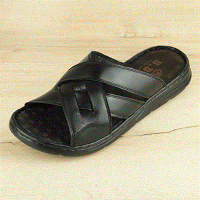 Siyah İç-Dış Hakiki Deri Erkek Terlik