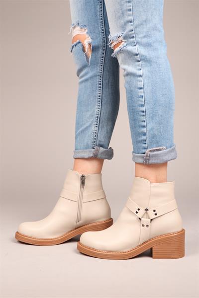 ANETA Fermuarlı Kısa Kadın Bot KREM