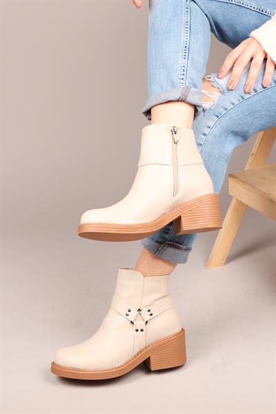 ANETA Fermuarlı Kısa Kadın Bot KREM