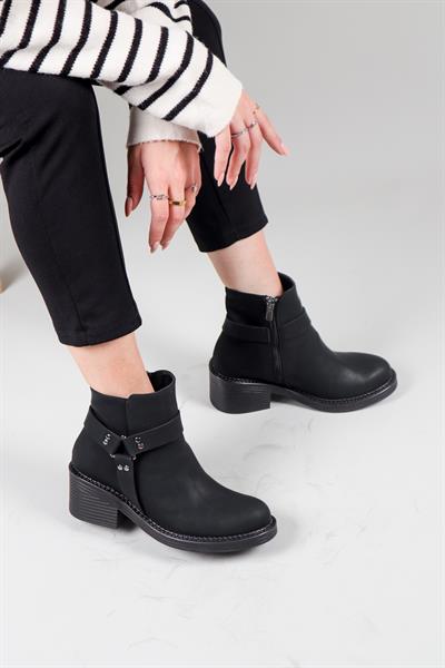 ANETA Fermuarlı Kısa Kadın Bot SİYAH
