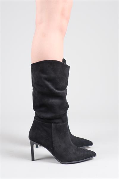 ARLON Büzgülü Çekme Topuklu Çizme SİYAH