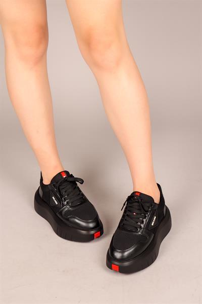 ARNA Kırmızı Detaylı Kadın Spor Ayakkabı SİYAH