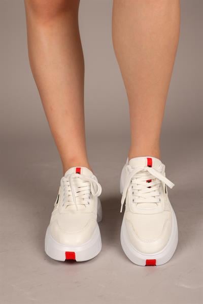 ARNA Kırmızı Detaylı Kadın Spor Ayakkabı BEYAZ
