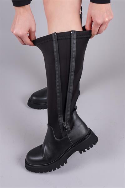 ASTEN Genişletilebilir Fermuarlı Strech Çizme SİYAH 