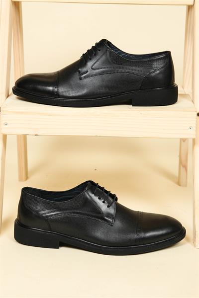 Bağcıklı Lazer Detaylı Erkek Ayakkabı SİYAH