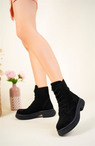 Bağcıklı Süet Bot SİYAH