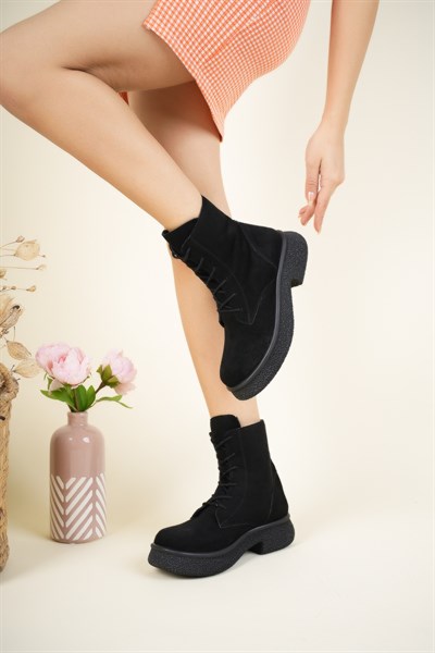 Bağcıklı Süet Bot SİYAH