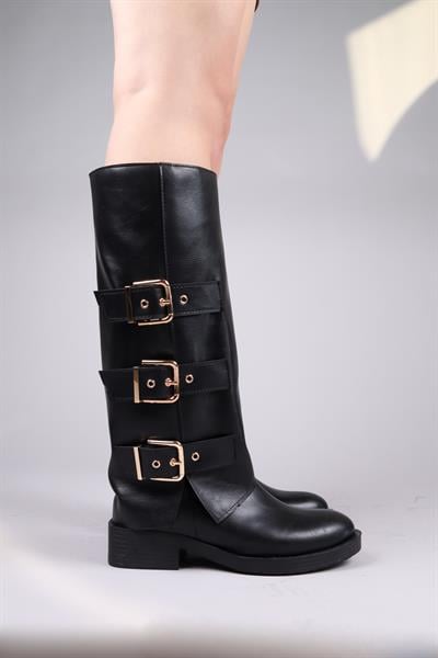 BALROG Gold Kemer Aksesuarlı Düz Çizme SİYAH