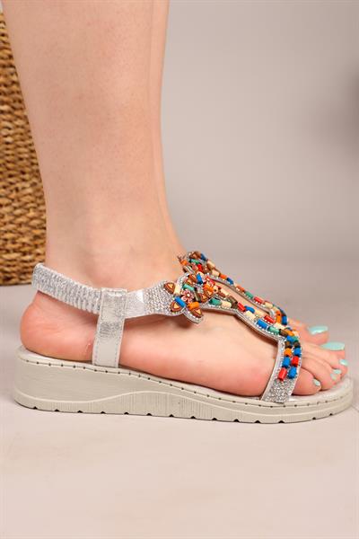 BEADS Renkli Boncuklu Sandalet GÜMÜŞ