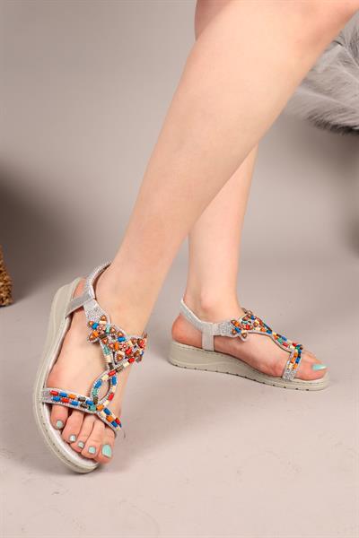 BEADS Renkli Boncuklu Sandalet GÜMÜŞ
