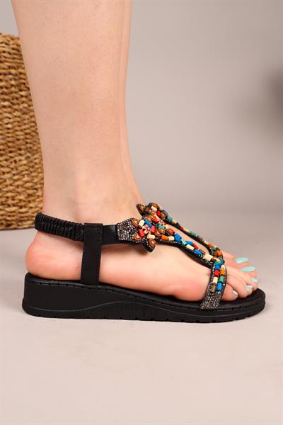 BEADS Renkli Boncuklu Sandalet SİYAH