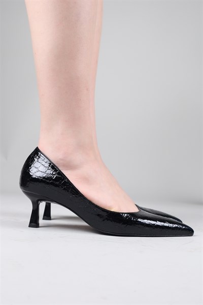 BELAİT Karnı Yarık Rugan Kroko Stiletto SİYAH