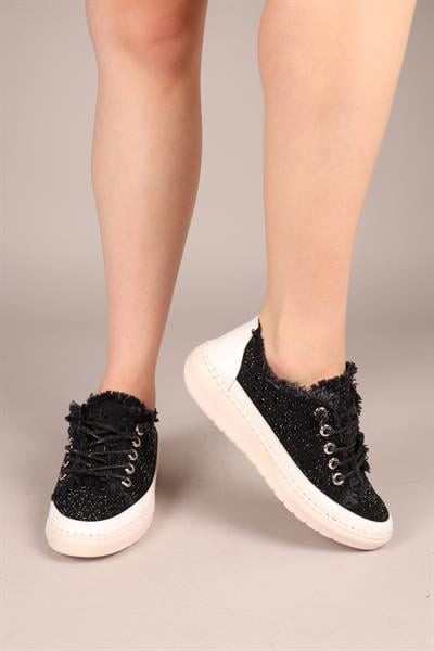 BİANCA Çok Taşlı Kot Sneakers SİYAH