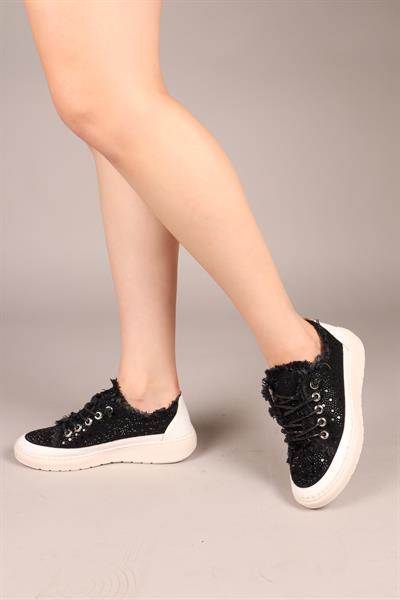 BİANCA Çok Taşlı Kot Sneakers SİYAH