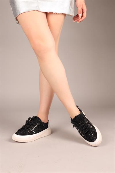 BİANCA Çok Taşlı Kot Sneakers SİYAH