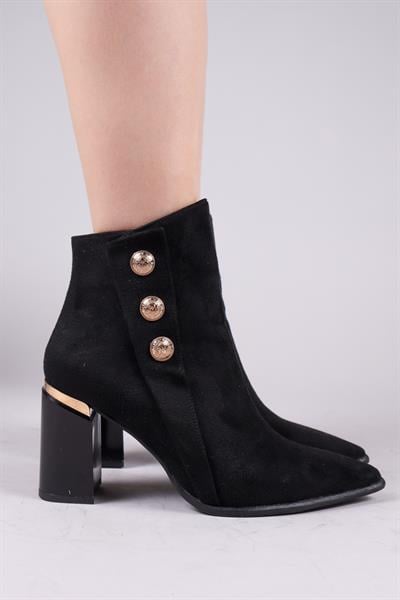 BIDIU Gold Tokalı Süet Topuklu Bot SİYAH