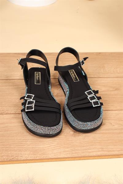 Bilek Bağlı Tabanı Taşlı Sandalet SİYAH