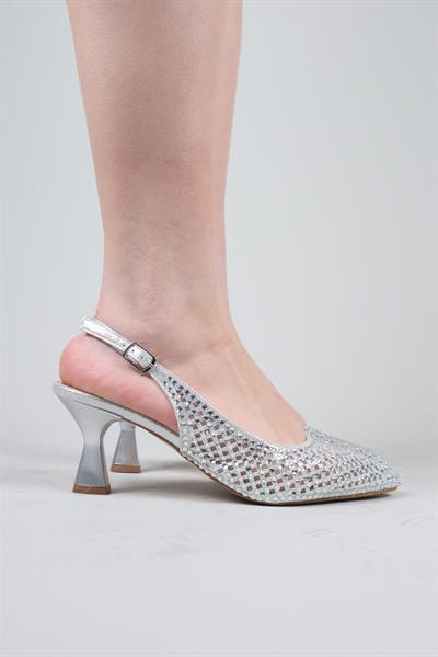 BOLES Lazer Taşlı Arka Açık Topuklu Ayakkabı GÜMÜŞ
