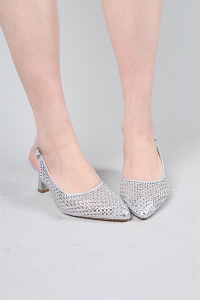 BOLES Lazer Taşlı Arka Açık Topuklu Ayakkabı GÜMÜŞ