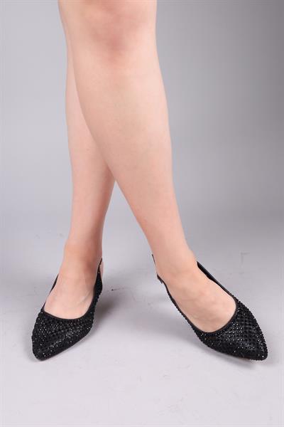 BOLES Lazer Taşlı Arka Açık Topuklu Ayakkabı SİYAH