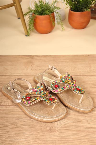 Boncuklu Parmak Arası Sandalet GOLD