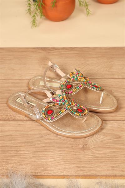 Boncuklu Parmak Arası Sandalet GOLD