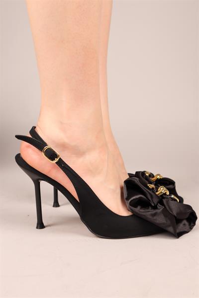 BOW Fiyonklu Saten Stiletto SİYAH