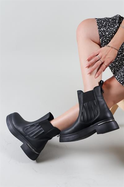 BOYANA Lastikli Kadın Bot SİYAH