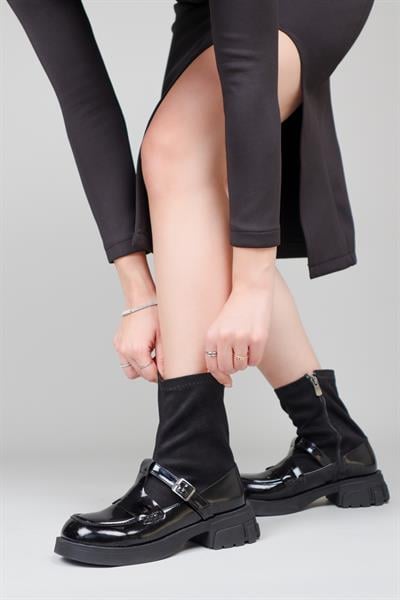 BRANKA Rugan-Süet Kemerli Bot SİYAH