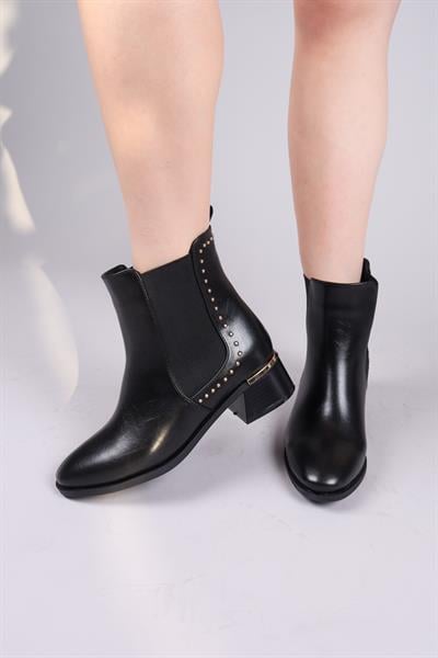 BRUCE Trok ve Lastik Detaylı Topuklu Bot SİYAH