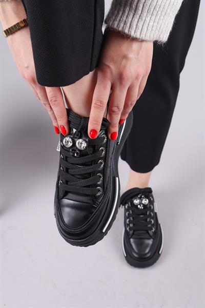 BURREL Cilt Garnili Kalın Tabanlı Paraşüt Sneakers SİYAH