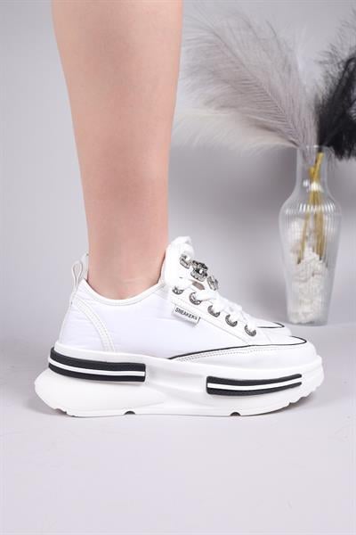 BURREL Cilt Garnili Kalın Tabanlı Paraşüt Sneakers BEYAZ