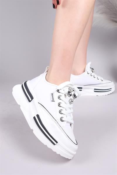 BURREL Cilt Garnili Kalın Tabanlı Paraşüt Sneakers BEYAZ