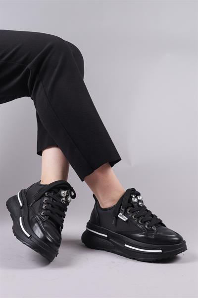 BURREL Cilt Garnili Kalın Tabanlı Paraşüt Sneakers SİYAH