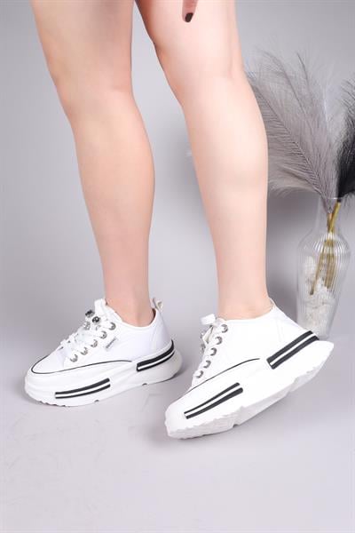 BURREL Cilt Garnili Kalın Tabanlı Paraşüt Sneakers BEYAZ