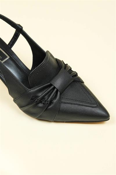 Büzgü Fiyonklu Stiletto SİYAH
