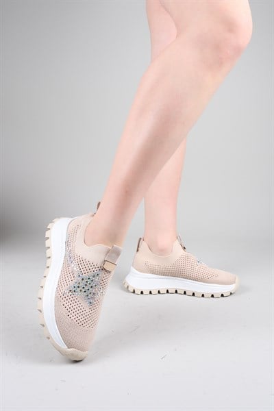 CAMİRİ Taş Aksesuarlı Triko Bağcıksız Sneakers TEN