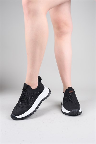CAMİRİ Taş Aksesuarlı Triko Bağcıksız Sneakers SİYAH