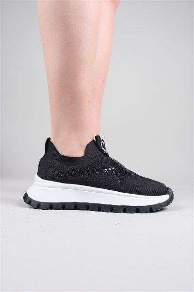 CAMİRİ Taş Aksesuarlı Triko Bağcıksız Sneakers SİYAH