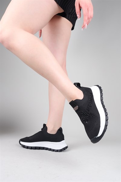 CAMİRİ Taş Aksesuarlı Triko Bağcıksız Sneakers SİYAH