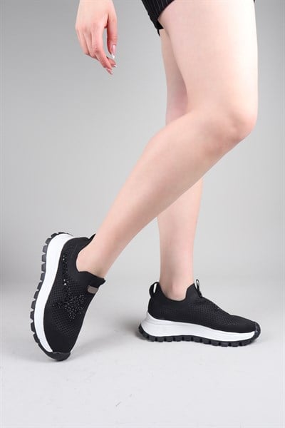 CAMİRİ Taş Aksesuarlı Triko Bağcıksız Sneakers SİYAH