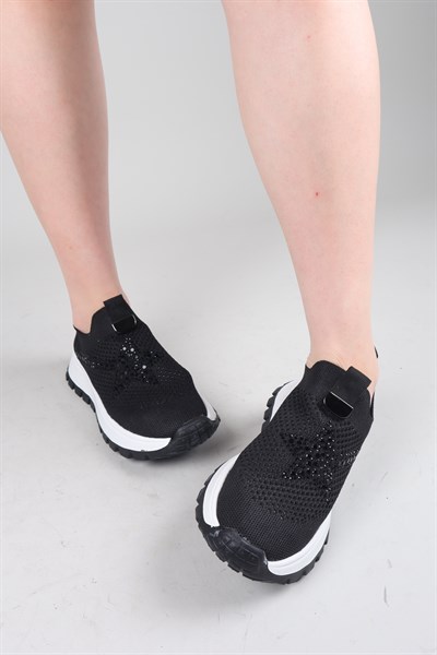 CAMİRİ Taş Aksesuarlı Triko Bağcıksız Sneakers SİYAH
