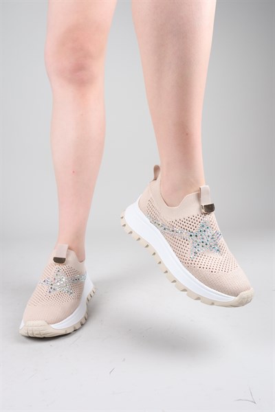 CAMİRİ Taş Aksesuarlı Triko Bağcıksız Sneakers TEN